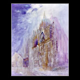 Gothic Church, Oil Mixed Media on Canvas Painting