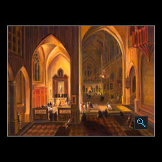 Gothic Cathedral at Night, Oil on Canvas Painting