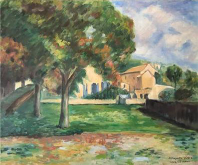 Chestnut Trees and Farm at Jas de Bouffan, Oil on Canvas Painting