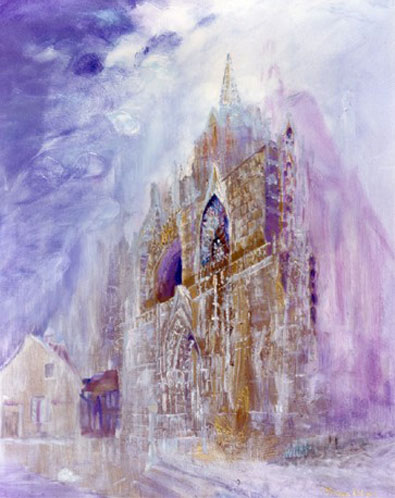 Gothic Church, Oil Mixed Media on Canvas Painting