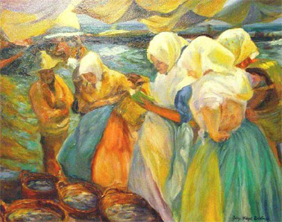 Mujeres Valencianas, Oil on Canvas Painting