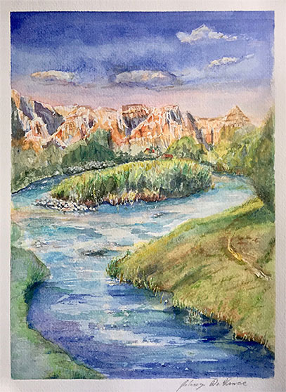 Wind River, Wyoming, Watercolor Painting